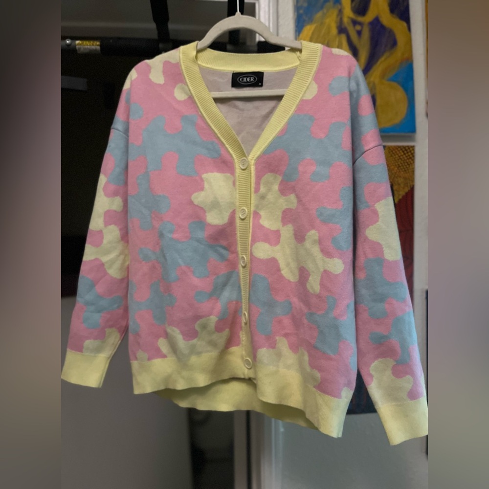 Cider Puzzle Pattern Women’s Button Up Sweater